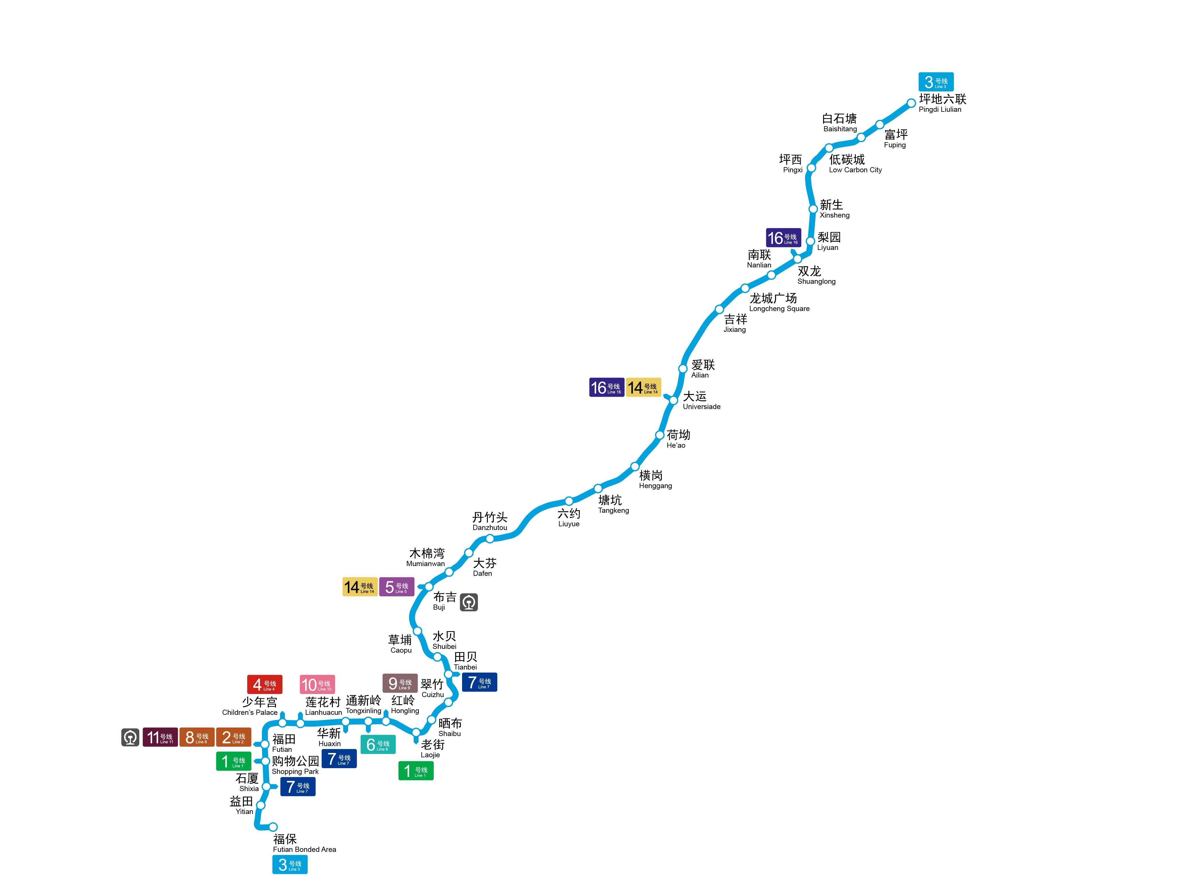 深圳地铁3号线完整线路示意图