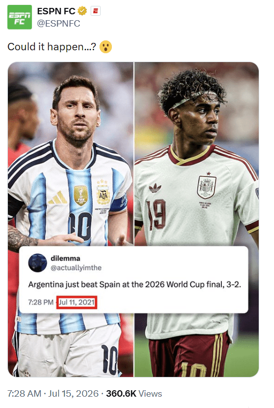 《ESPN》转发预测贴文