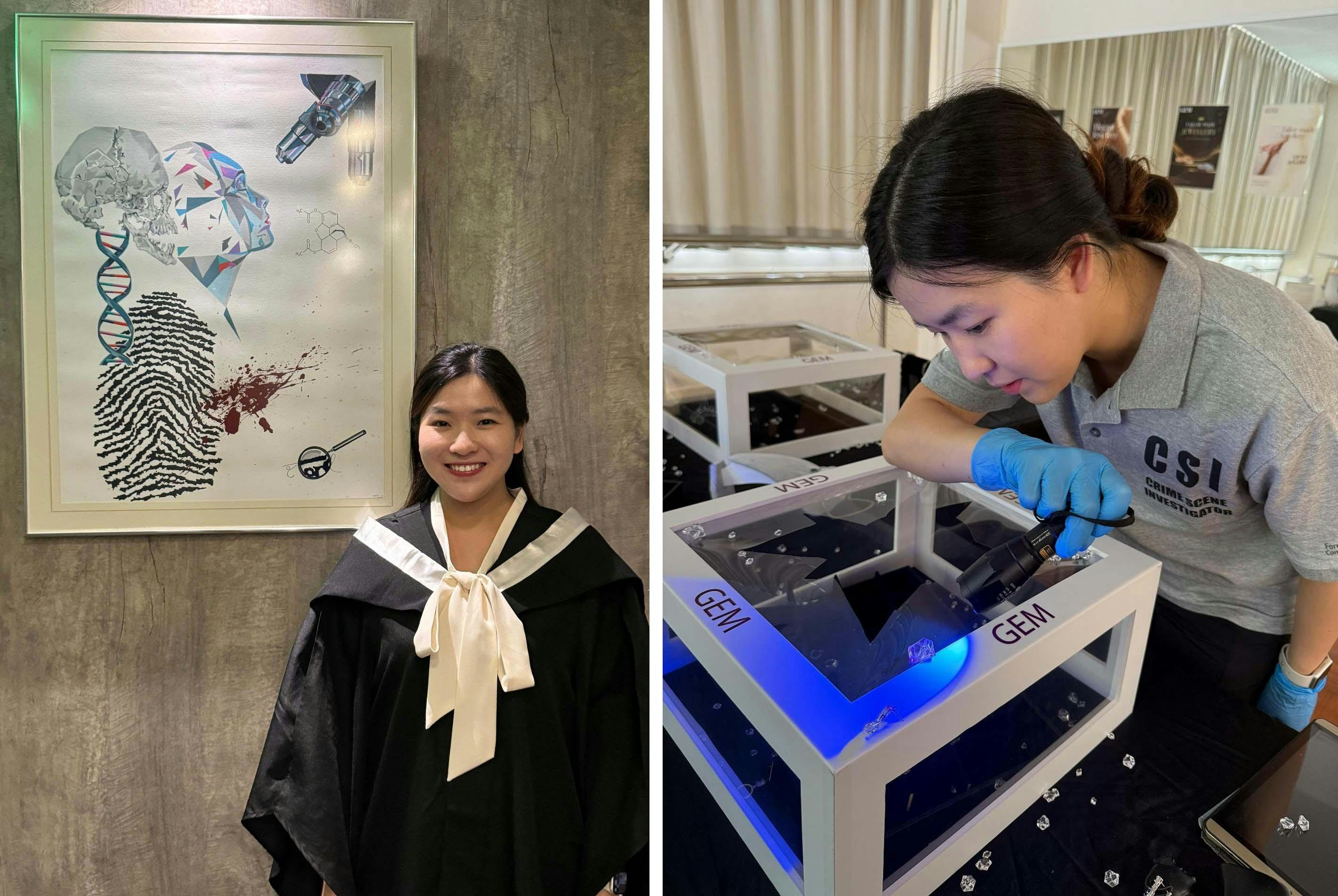 Joyce 认为学院的法证训练让她学懂如何把复杂的科学概念转化成清晰易明的表达，让法官及陪审团理解。