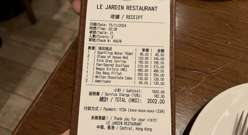 高消费餐厅账单